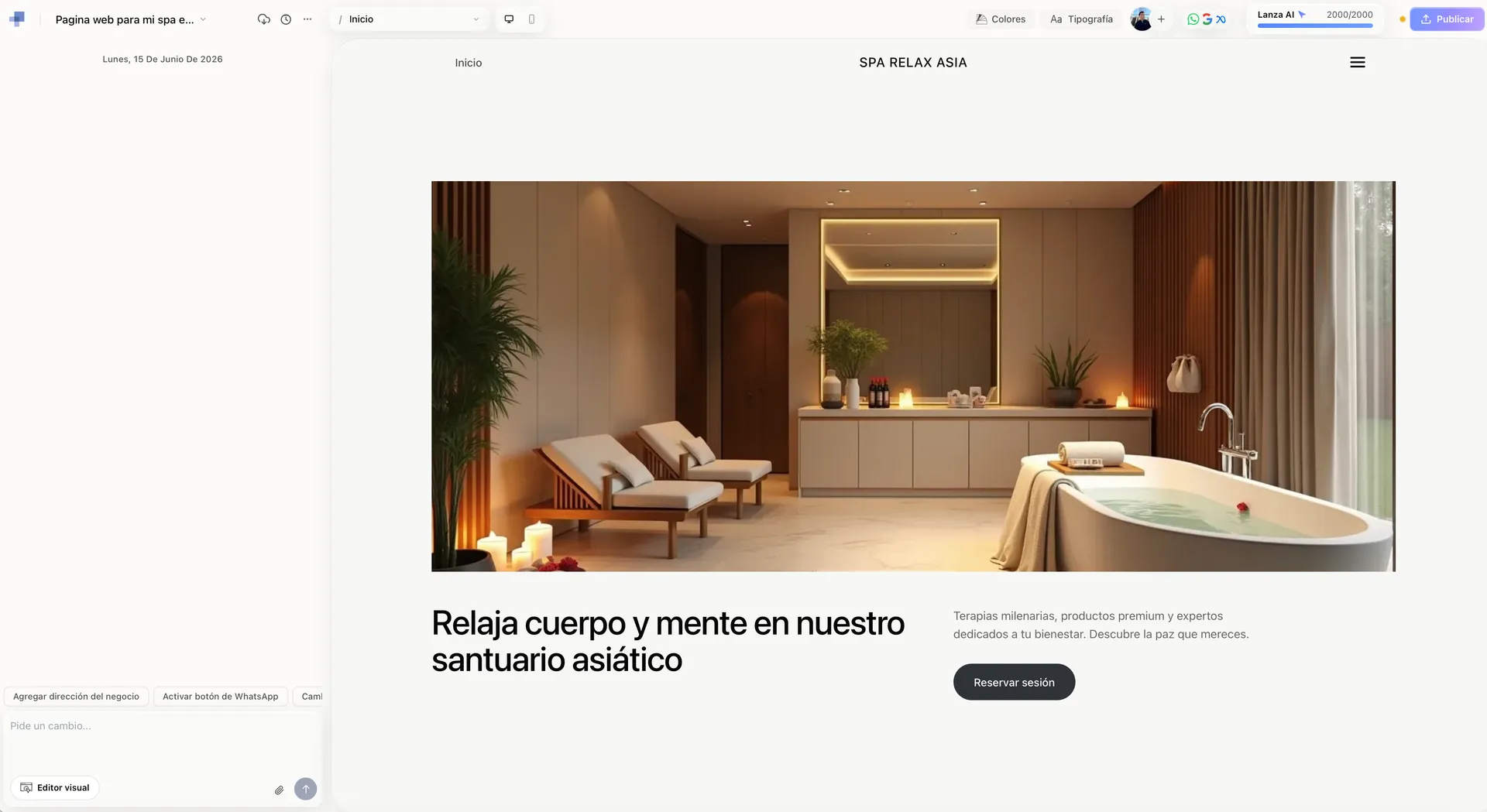 el editor de Lanzaidea donde pueden hacer paginas gratis